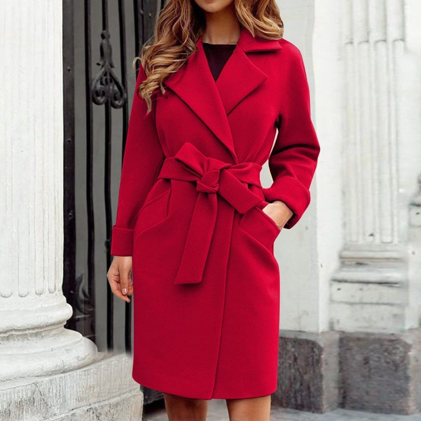 Belted Wool-Blend Coat | Elegant Tailored Fit | Knee-Length | Vibrant Winter Style