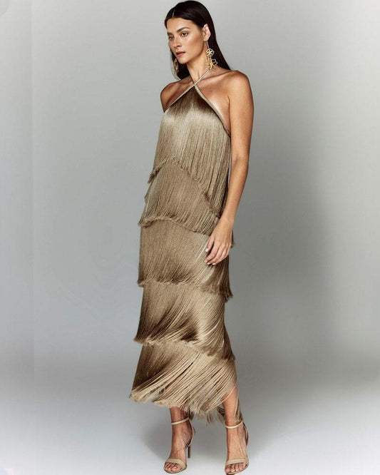 Fringe Halter Maxi Dress | Glamorous Statement Piece | Multicolour
