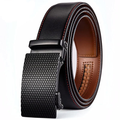 Men's Leather Ratchet Belt | Textured Auto-Lock Buckle | Classic Adjustable Fit