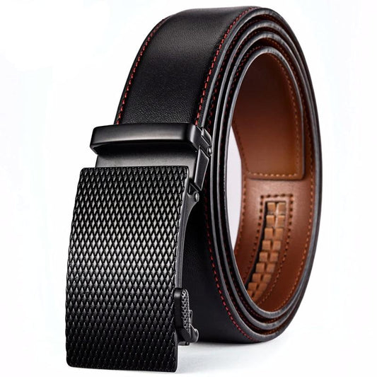 Men's Leather Ratchet Belt | Textured Auto-Lock Buckle | Classic Adjustable Fit