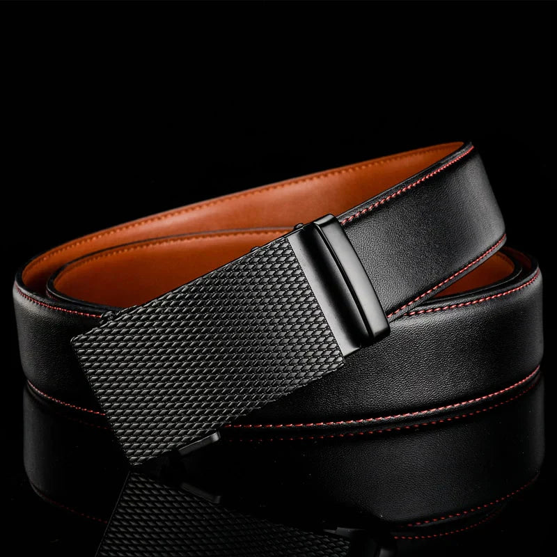Men's Leather Ratchet Belt | Textured Auto-Lock Buckle | Classic Adjustable Fit