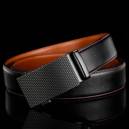Men's Leather Ratchet Belt | Textured Auto-Lock Buckle | Classic Adjustable Fit