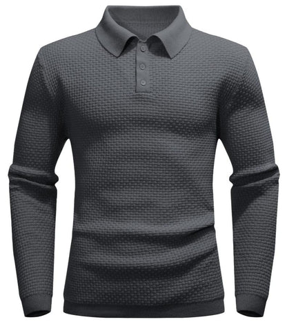 Men’s Long-Sleeve Textured Polo Shirt | Waffle Knit | Smart Casual Essential