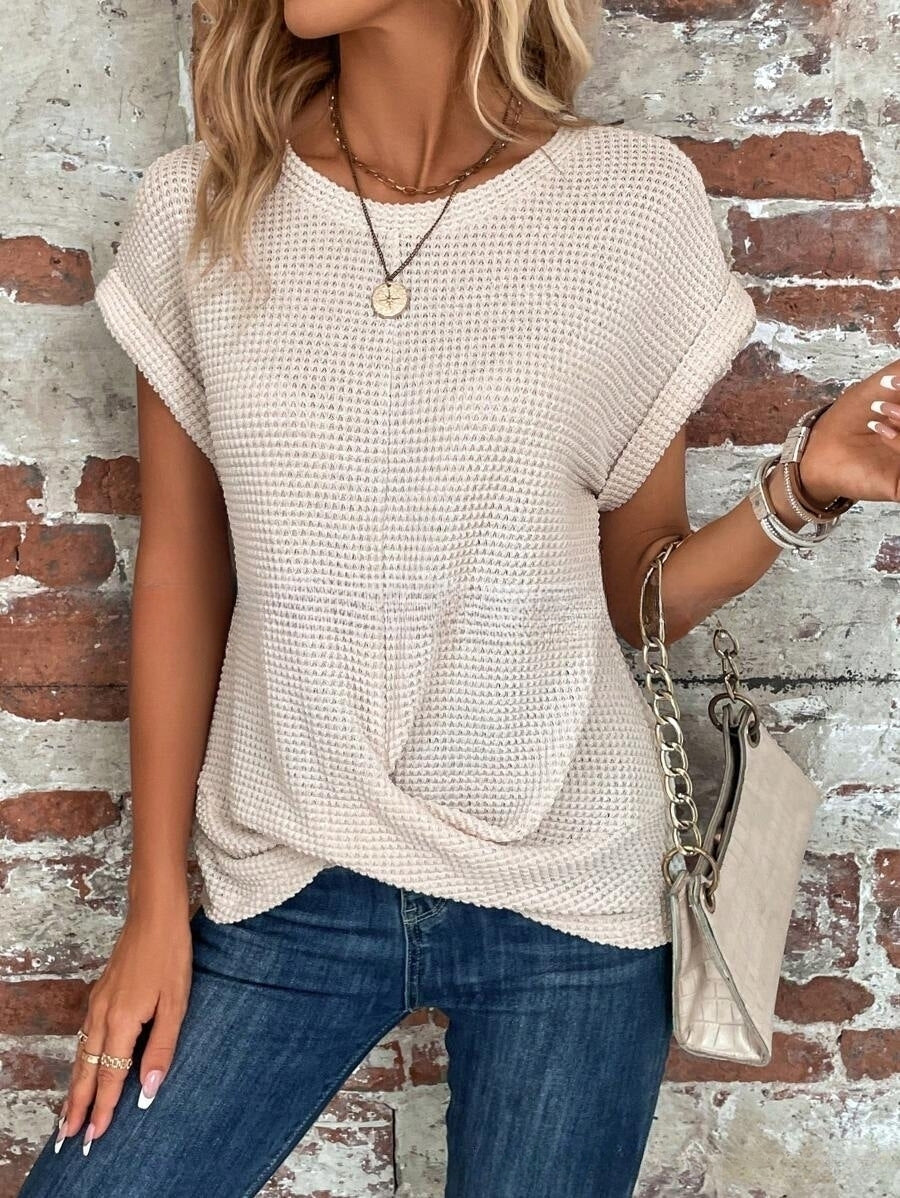 Waffle Knit Twist Front T-Shirt | Casual Short Sleeve | Everyday Basics