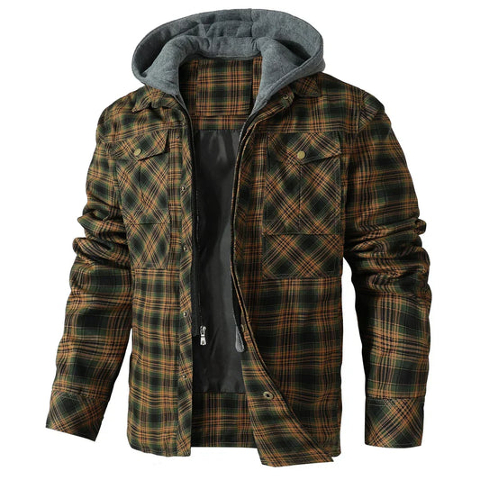 Men’s Hooded Shirt Jacket | Plaid Flannel Shacket with Fleece Lining | Cold Weather Layer