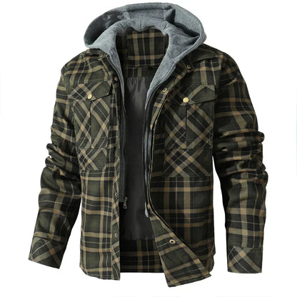 Men’s Hooded Shirt Jacket | Plaid Flannel Shacket with Fleece Lining | Cold Weather Layer