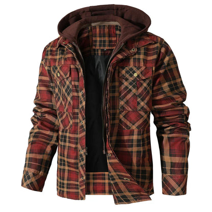 Men’s Hooded Shirt Jacket | Plaid Flannel Shacket with Fleece Lining | Cold Weather Layer