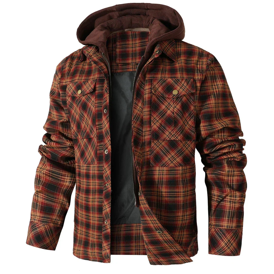 Men’s Hooded Shirt Jacket | Plaid Flannel Shacket with Fleece Lining | Cold Weather Layer