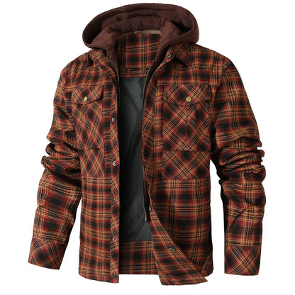 Men’s Hooded Shirt Jacket | Plaid Flannel Shacket with Fleece Lining | Cold Weather Layer