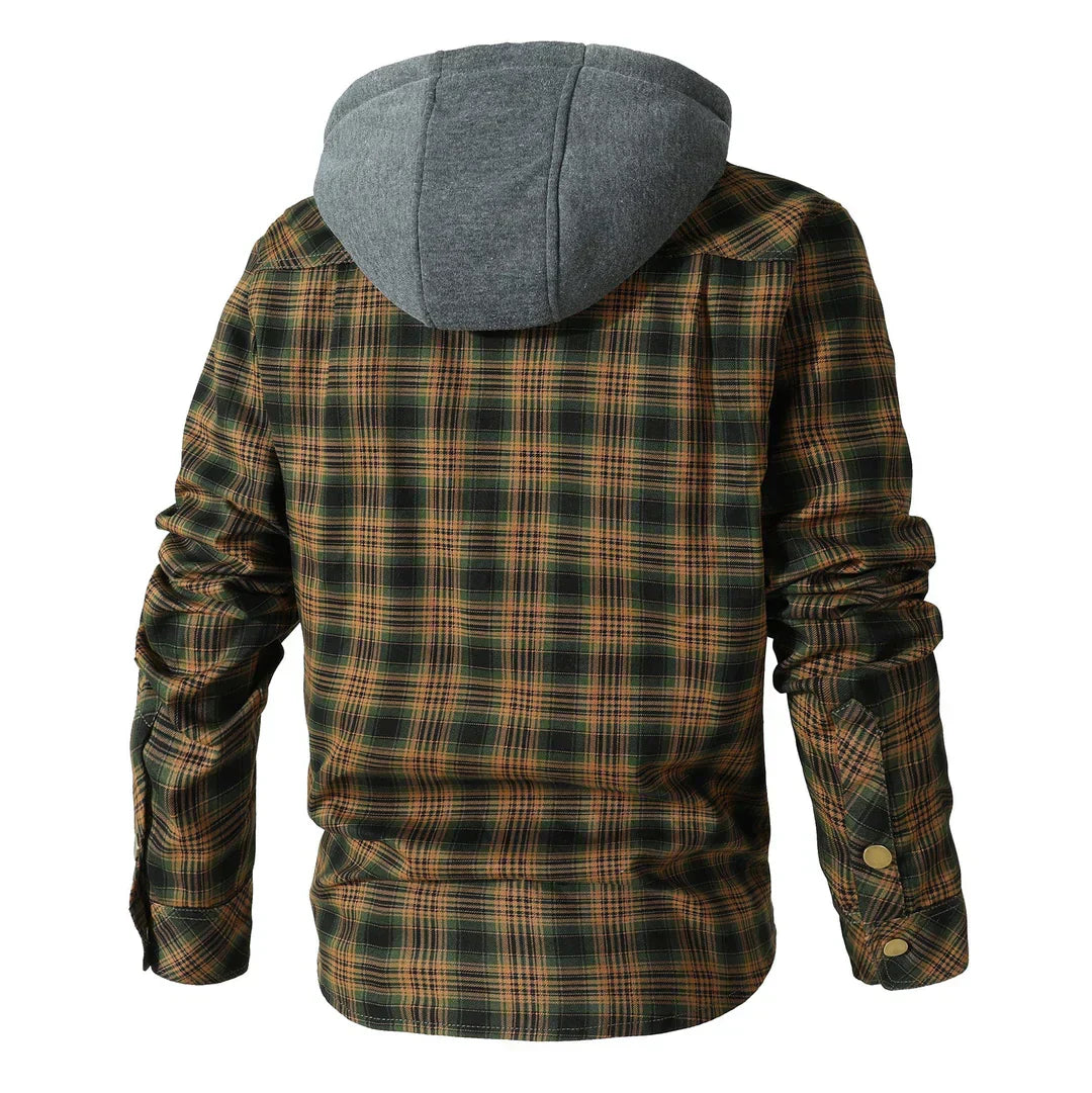 Men’s Hooded Shirt Jacket | Plaid Flannel Shacket with Fleece Lining | Cold Weather Layer