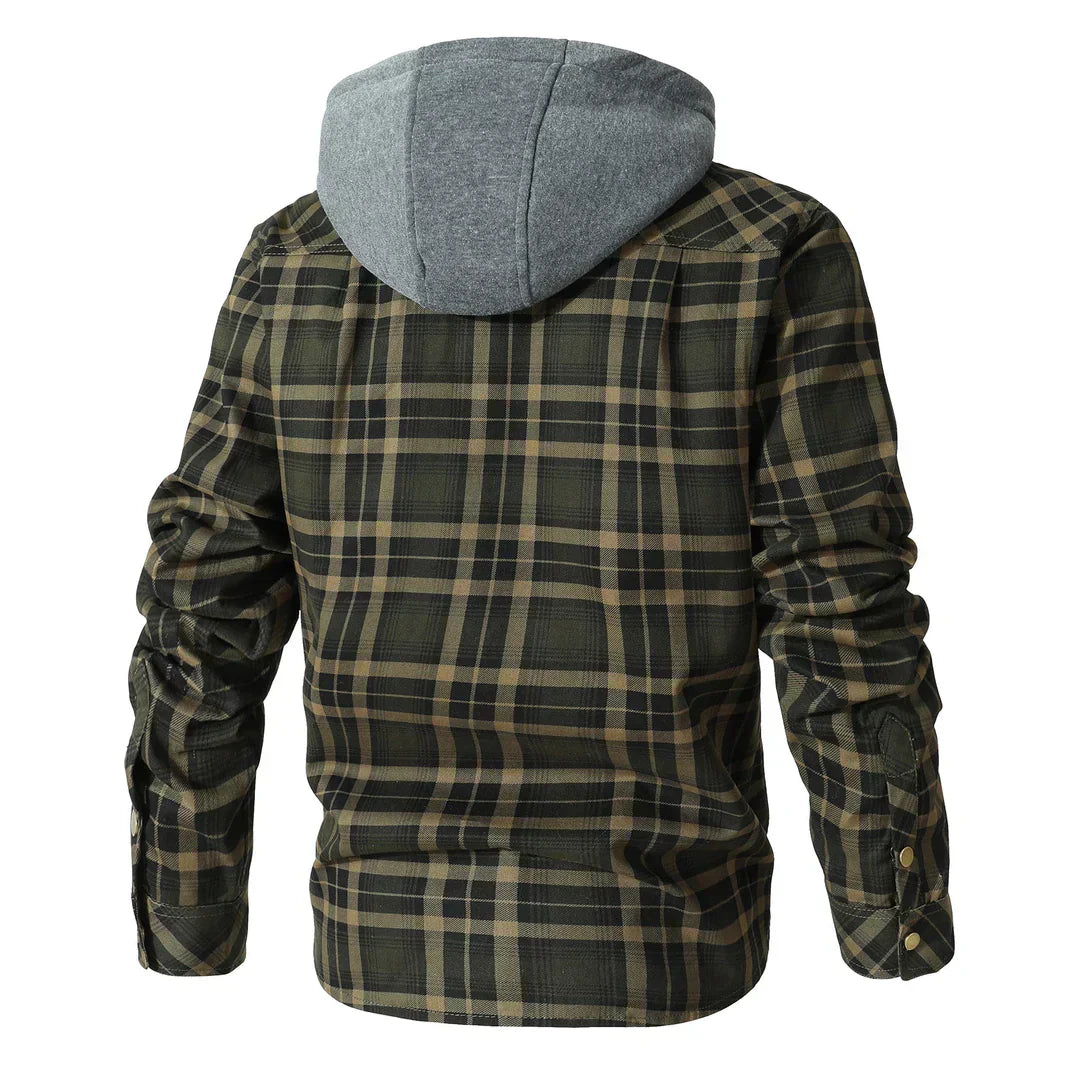 Men’s Hooded Shirt Jacket | Plaid Flannel Shacket with Fleece Lining | Cold Weather Layer