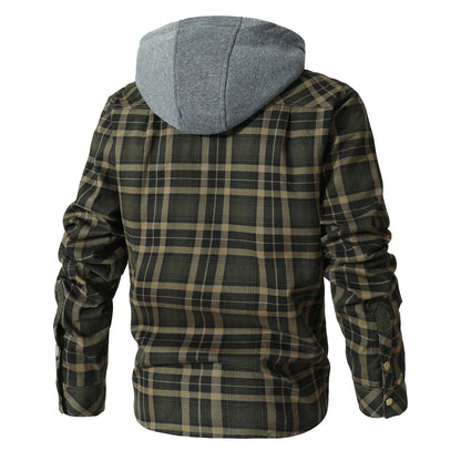 Men’s Hooded Shirt Jacket | Plaid Flannel Shacket with Fleece Lining | Cold Weather Layer