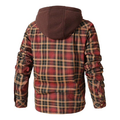 Men’s Hooded Shirt Jacket | Plaid Flannel Shacket with Fleece Lining | Cold Weather Layer
