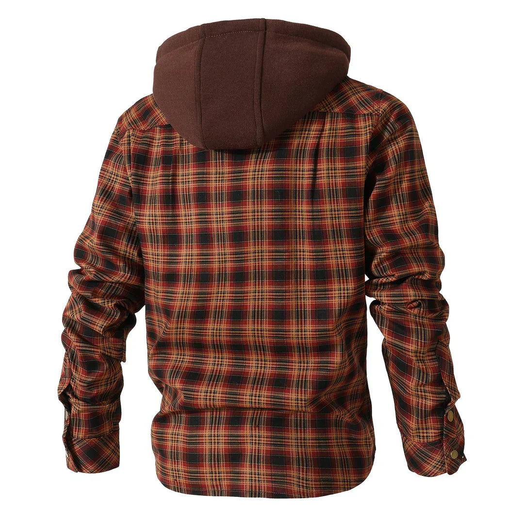 Men’s Hooded Shirt Jacket | Plaid Flannel Shacket with Fleece Lining | Cold Weather Layer