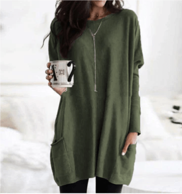 Longline Pocket Sweatshirt Tunic | Oversized Casual Loungewear Top