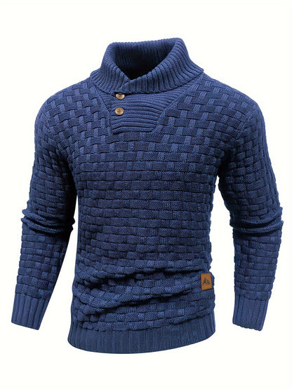 Men's Shawl Collar Knit Sweater | Textured Pullover | Warm Fall Layer