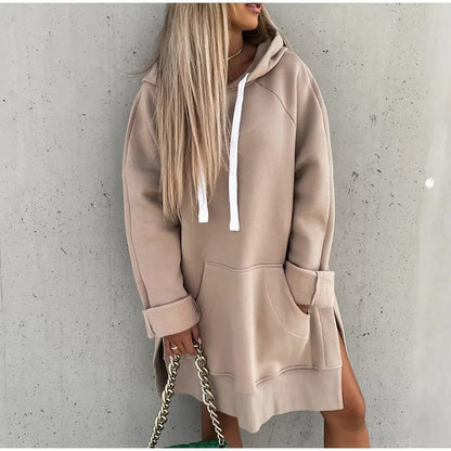 Oversized Hoodie Dress | Fleece-Lined | Kangaroo Pocket & Side Slits