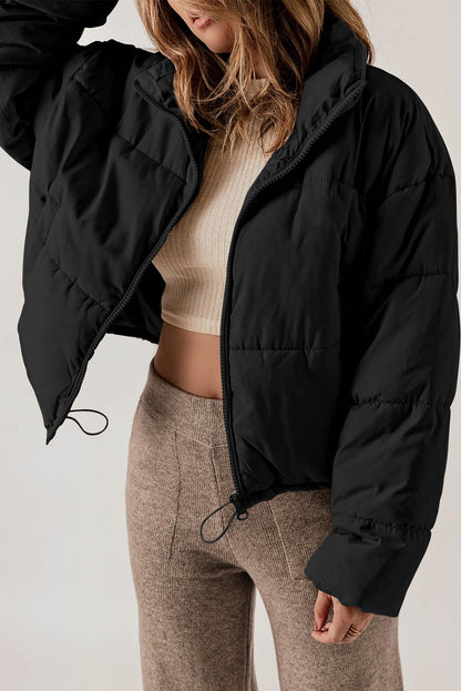 Cropped Puffer Jacket | Lightweight Warmth | Drawstring Hem | Casual Winter Style