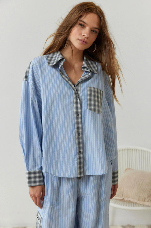 Striped Patchwork Pyjama Set | Soft Cotton Blend with Relaxed Fit