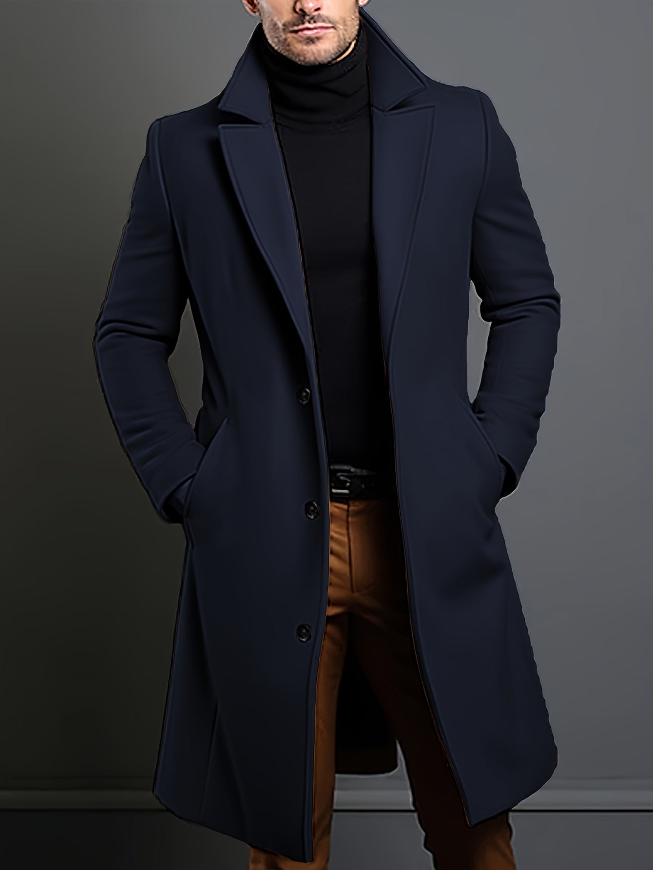 Men's Wool Blend Overcoat | Slim Fit Long Coat with Notch Lapel | Fall Outerwear Canada