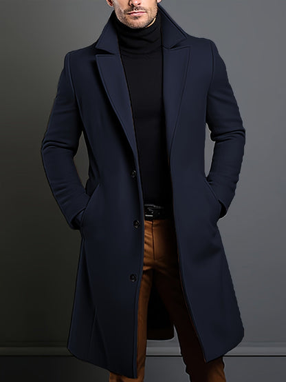 Men's Wool Blend Overcoat | Slim Fit Long Coat with Notch Lapel | Fall Outerwear Canada