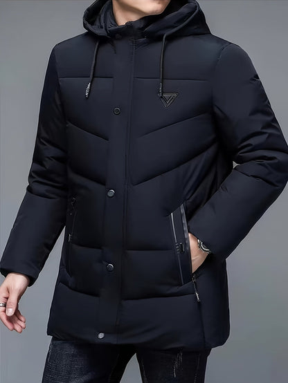 Men's Mid-Length Puffer Jacket | Removable Hood | Insulated Winter Coat