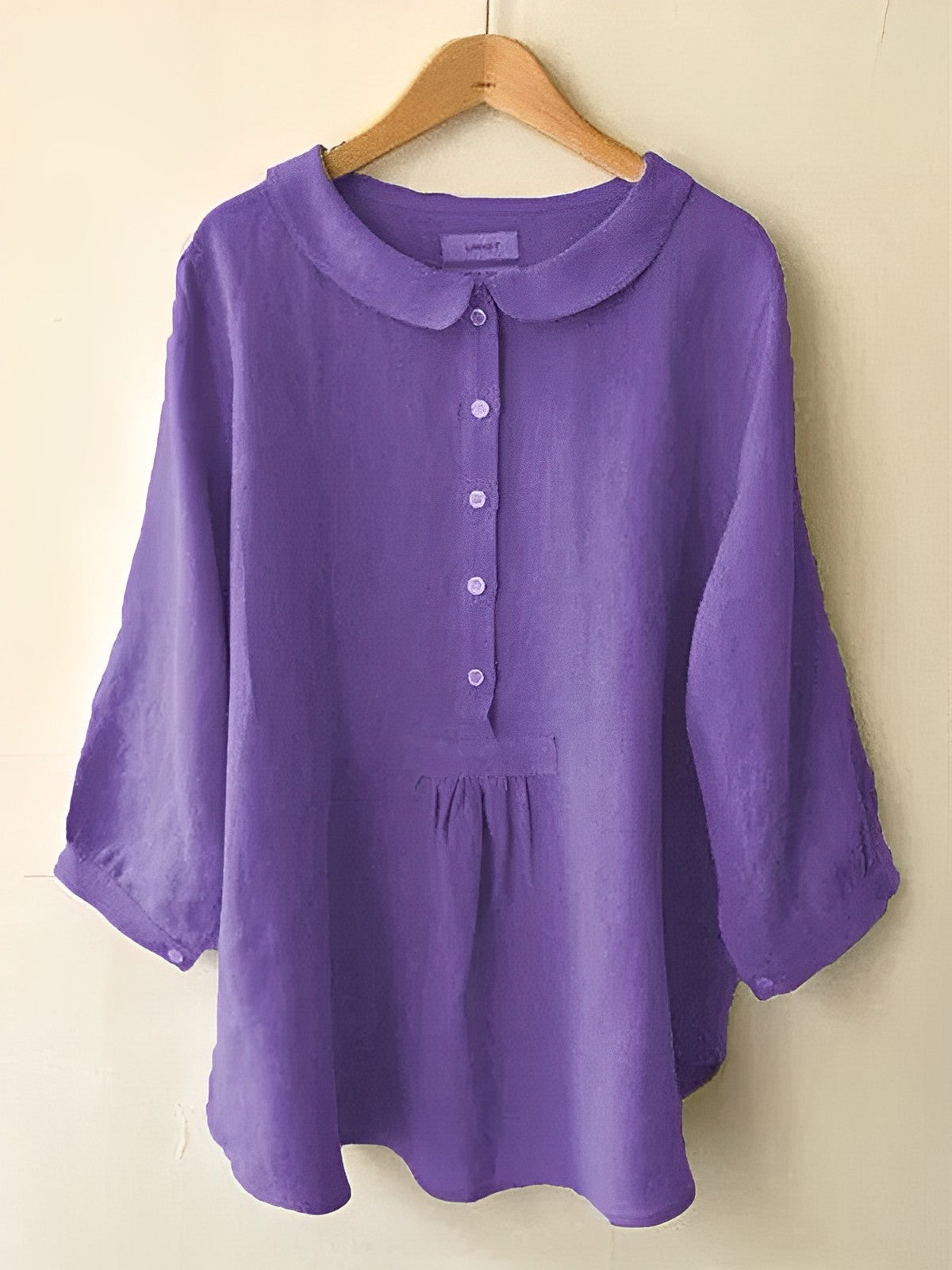 Linen Button-Front Blouse | 3/4 Sleeves & Peter Pan Collar | Relaxed Everyday Fit