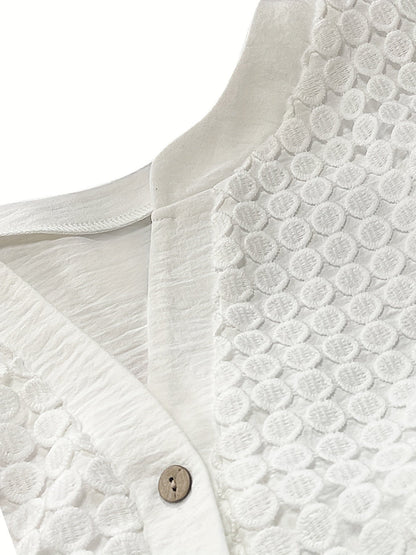 Women's Embroidered Blouse | Textured Cotton with Button Detail | Lightweight Top for Spring and Summer