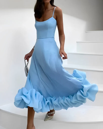Women's Ruffle Hem Midi Dress | Spaghetti Strap Fit-and-Flare | Elegant Summer Occasion Dress