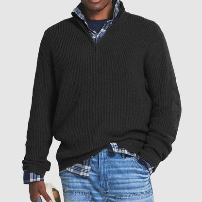 Men’s Quarter-Zip Knit Sweater | Midweight Pullover for Layering | Classic Blue