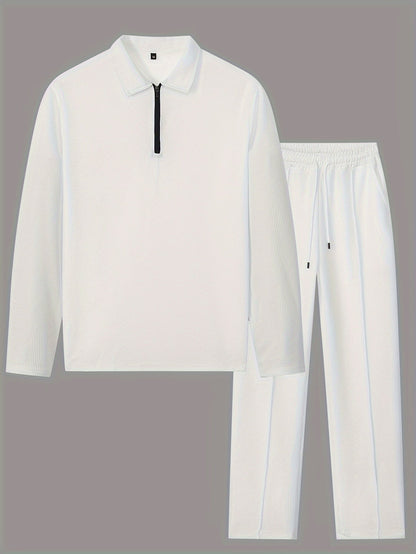 Men’s Textured Lounge Set | Quarter-Zip Pullover & Joggers | Relaxed Fit in Beige