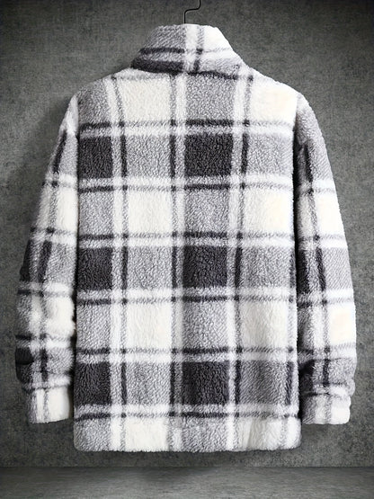 Men's Fuzzy Plaid Shacket | Button-Up Overshirt | Soft Brushed Outer Layer
