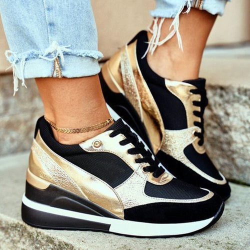 Wedge Sneakers for Women | Metallic Detail | Hidden Heel Comfort Trainers