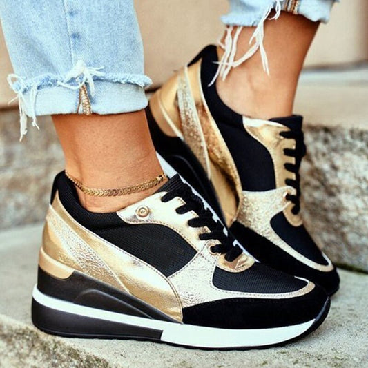 Wedge Sneakers for Women | Metallic Detail | Hidden Heel Comfort Trainers