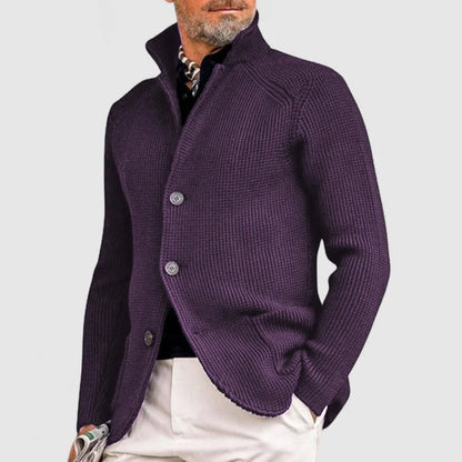 Men’s Ribbed Knit Button-Up Cardigan | Smart Casual Shawl Collar Sweater