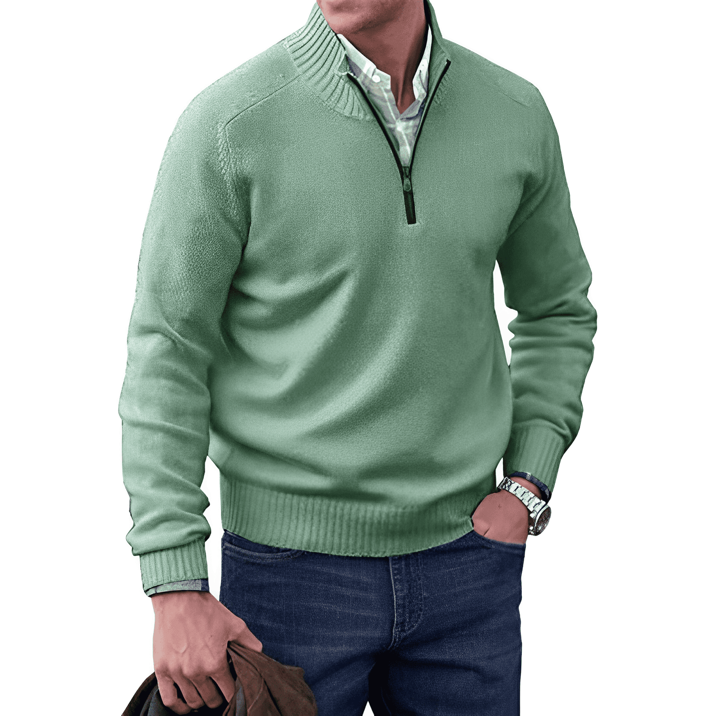 Men's Quarter-Zip Mock Neck Sweater | Cotton-Blend Knit | Casual Layering Essential
