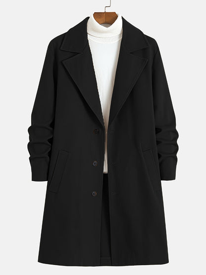 Men's Wool Blend Overcoat | Slim Fit Long Coat with Notch Lapel | Fall Outerwear Canada