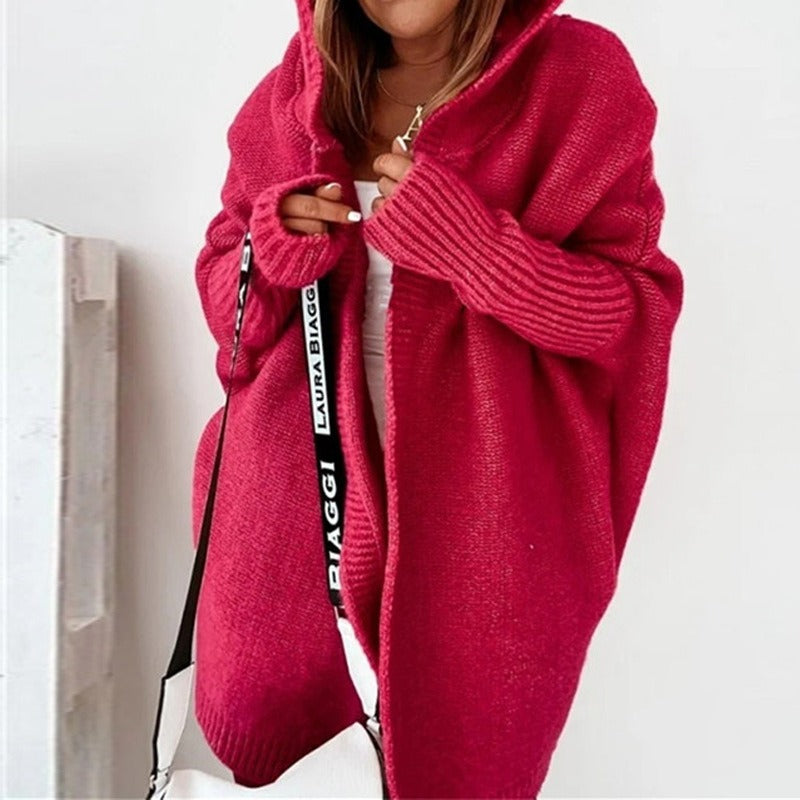 Hooded Knit Cardigan | Open Front | Cozy Ribbed Texture