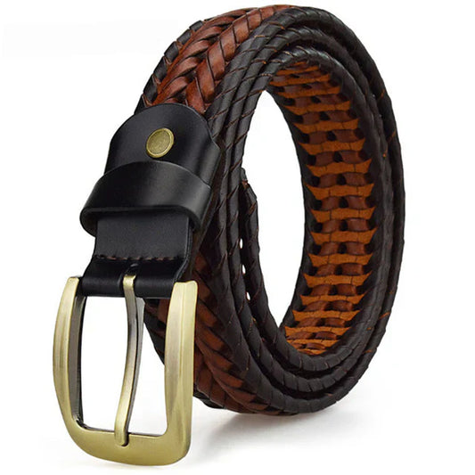 Men’s Braided Leather Belt | Two-Tone Woven Design | Classic Buckle & Adjustable Fit