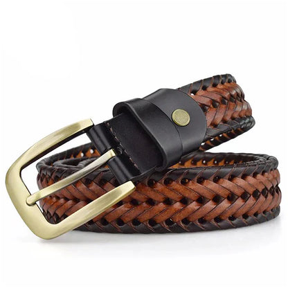Men’s Braided Leather Belt | Two-Tone Woven Design | Classic Buckle & Adjustable Fit