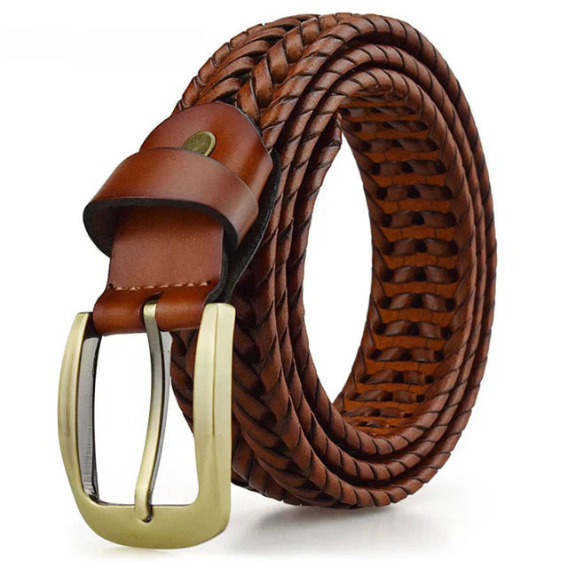 Men’s Braided Leather Belt | Two-Tone Woven Design | Classic Buckle & Adjustable Fit