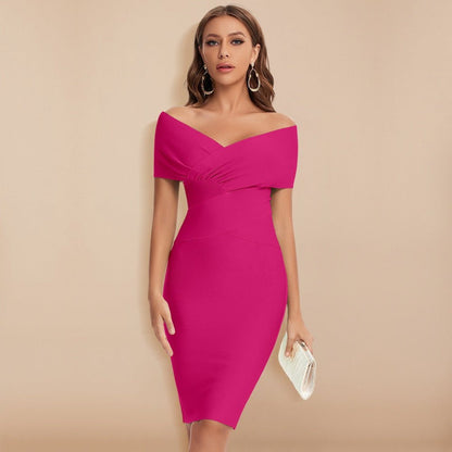Off-Shoulder Bodycon Dress | Ruched Wrap Bodice | Elegant Cocktail Silhouette