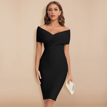 Off-Shoulder Bodycon Dress | Ruched Wrap Bodice | Elegant Cocktail Silhouette