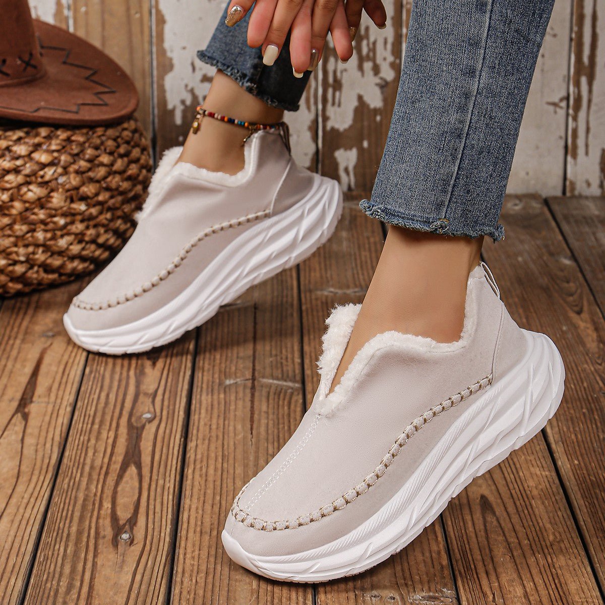 Cozy Slip-On Sneakers | Faux Suede Upper | Plush Lining | Casual Comfort