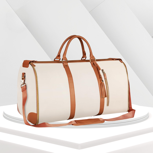 Structured Weekender Duffle | Vegan Leather Travel Bag | Adjustable Strap & Zip Pocket