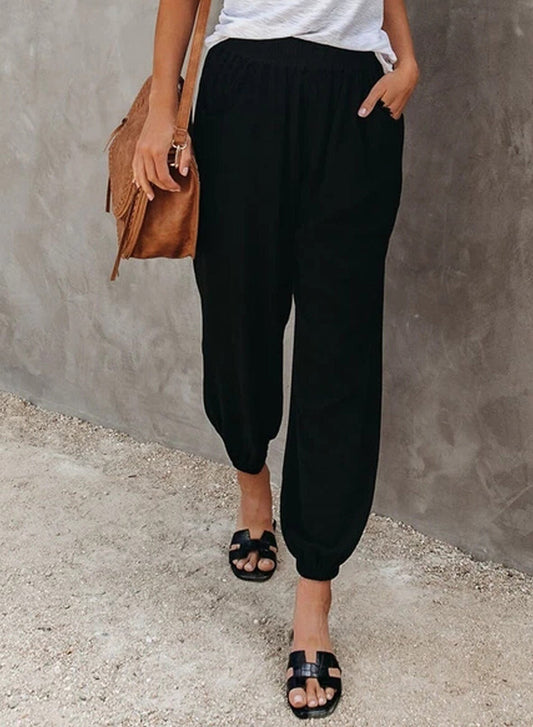Casual Tapered Pants | Elastic Waist & Cuffed Hem | Lightweight Everyday Fit