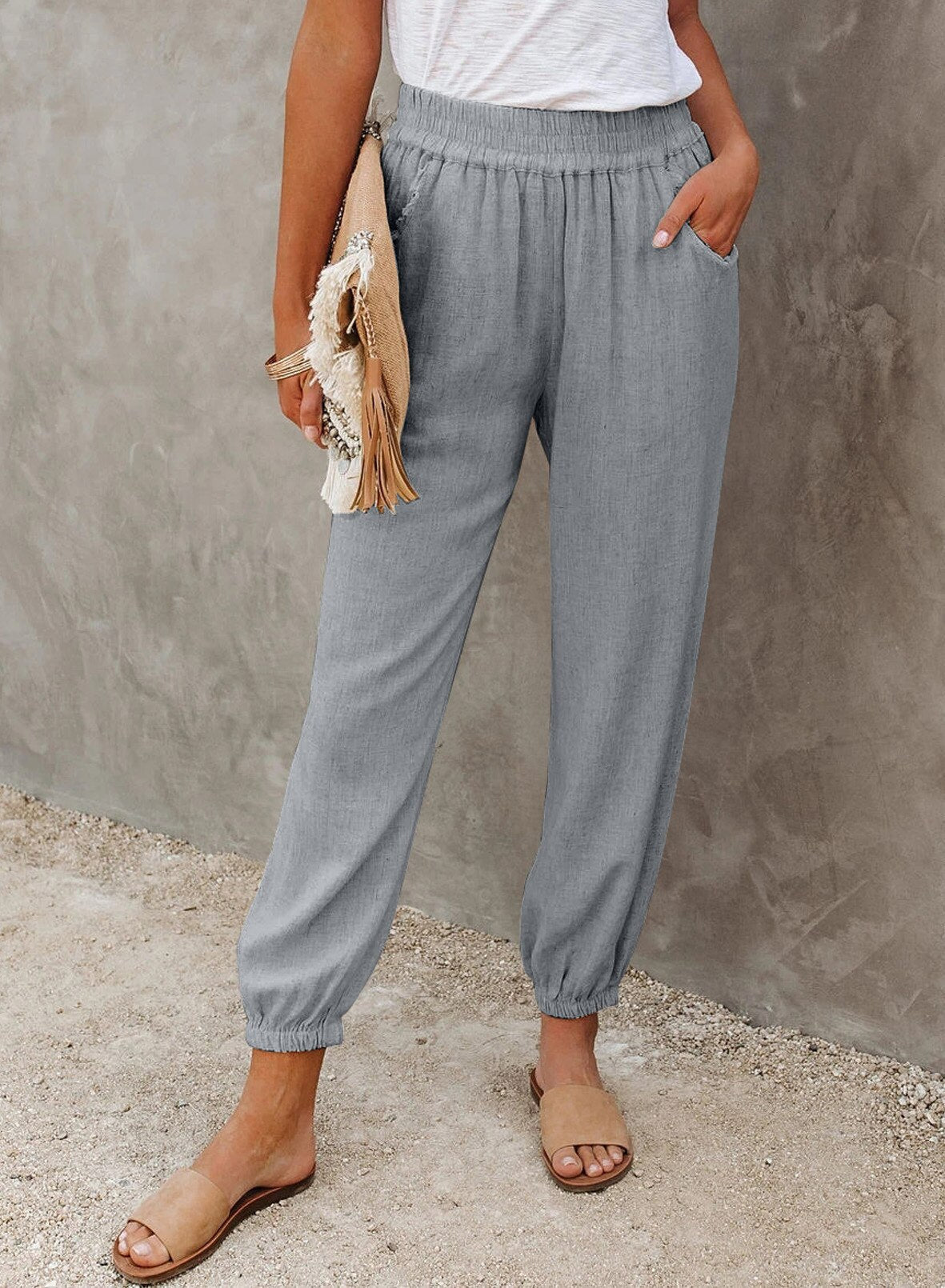 Casual Tapered Pants | Elastic Waist & Cuffed Hem | Lightweight Everyday Fit