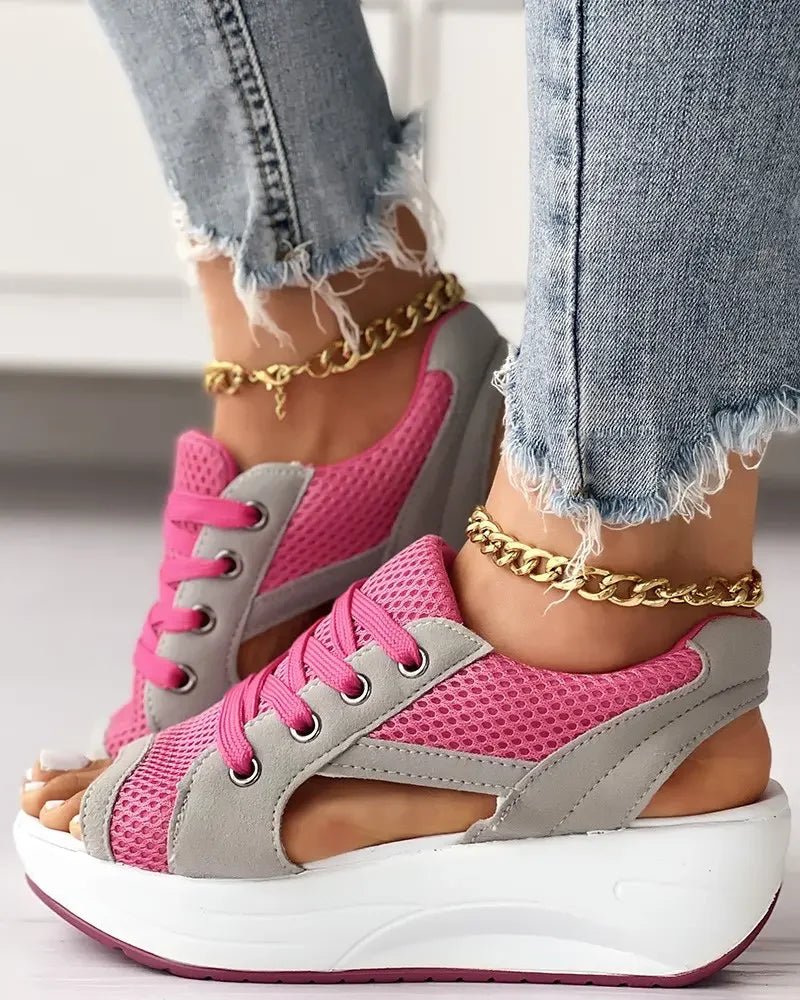 Neon Mesh Sneaker Sandals | Sporty Platform Sole | Breathable Cut-Out Design