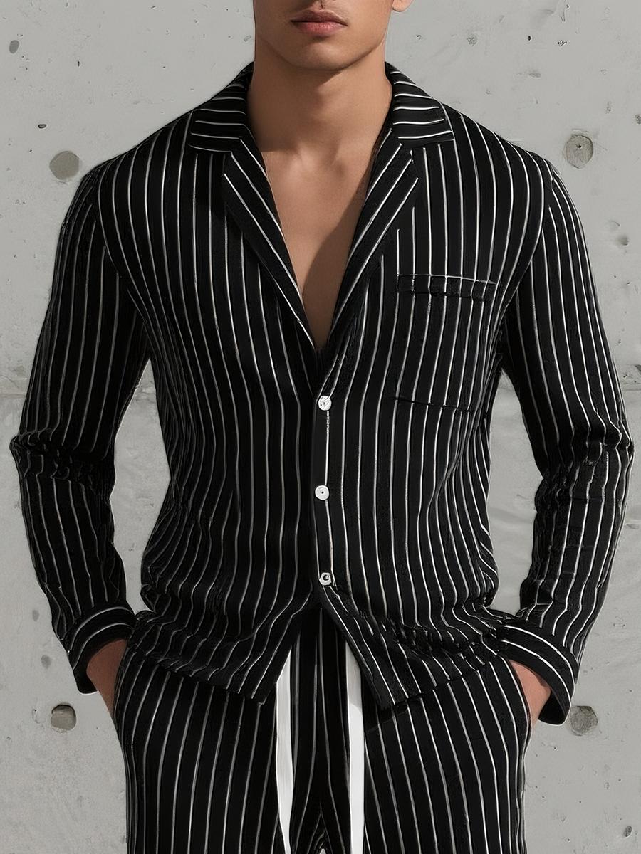 Men's Striped Lounge Set | Button-Down Pyjama Top & Pants | Lightweight Sleepwear