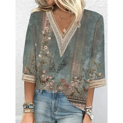 Women's Sequin Blouse | V-Neck with Crochet Trim | Relaxed Fit Party Top